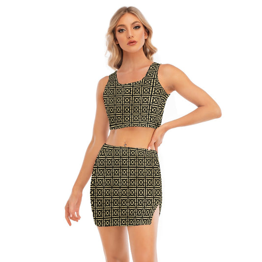 kokorepublic Print Women's Camisole And Hip Skirt Suit