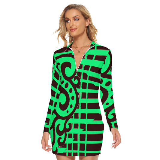All-Over Print Women's Zip Front Tight Dress