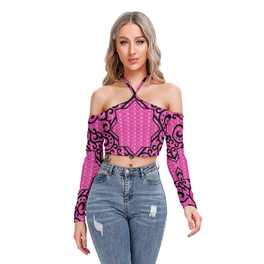 All-Over Print Women's Halter Lace-up Top