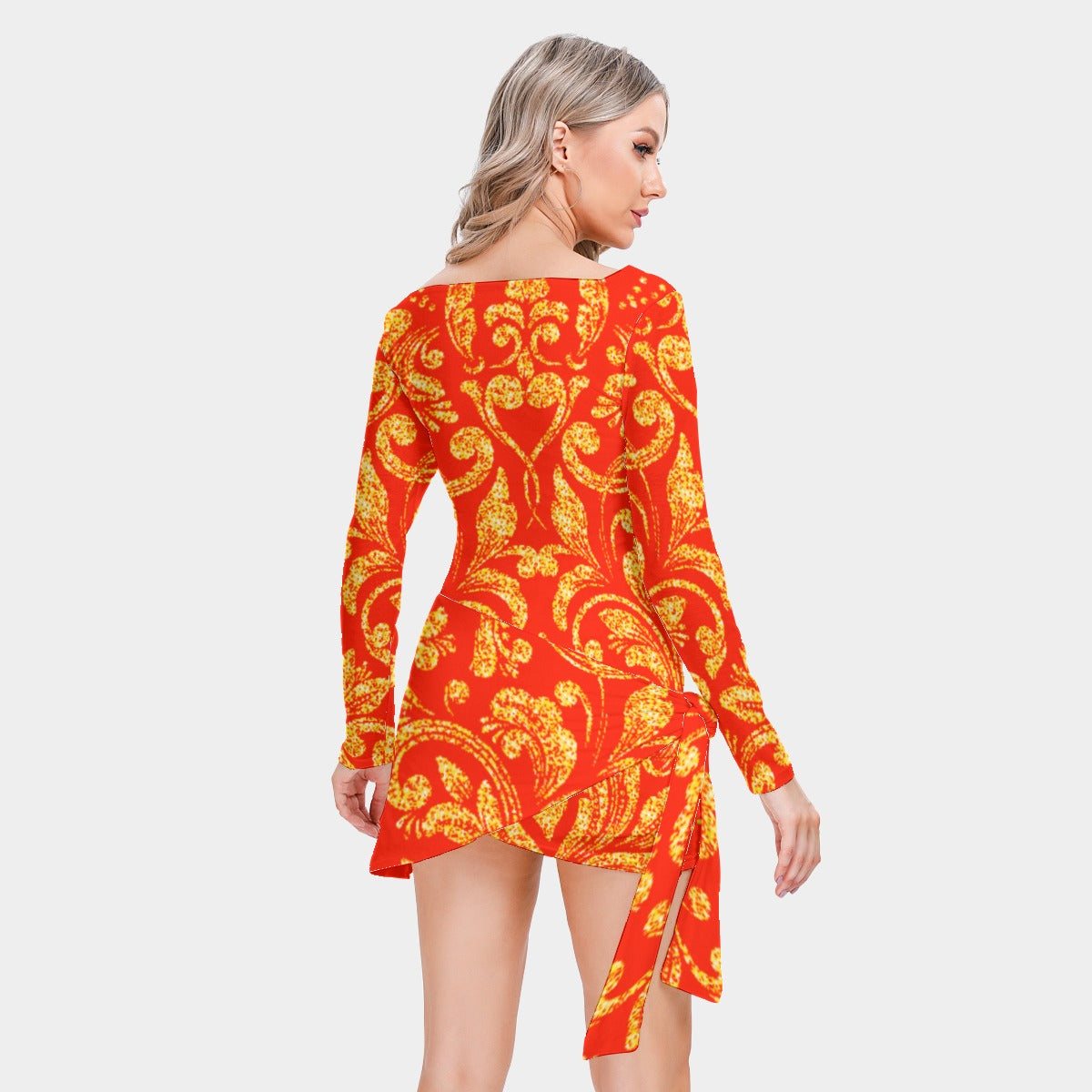 kokorepublic Print Women’s Square Collar Dress With Long Sleeve