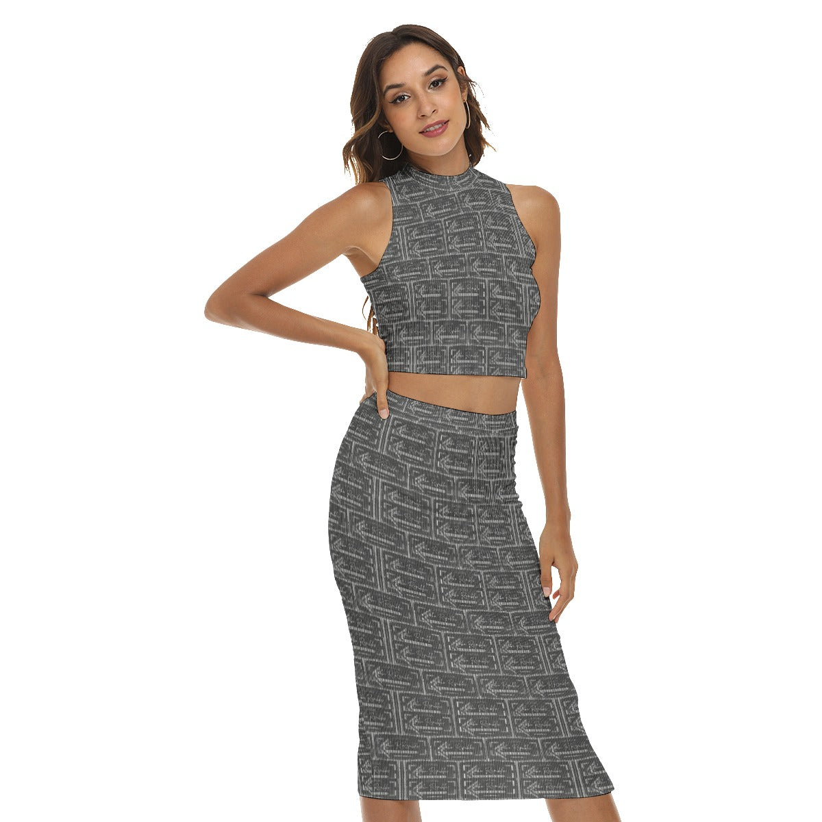 All-Over Print Women's Tank Top & Split High Skirt Set