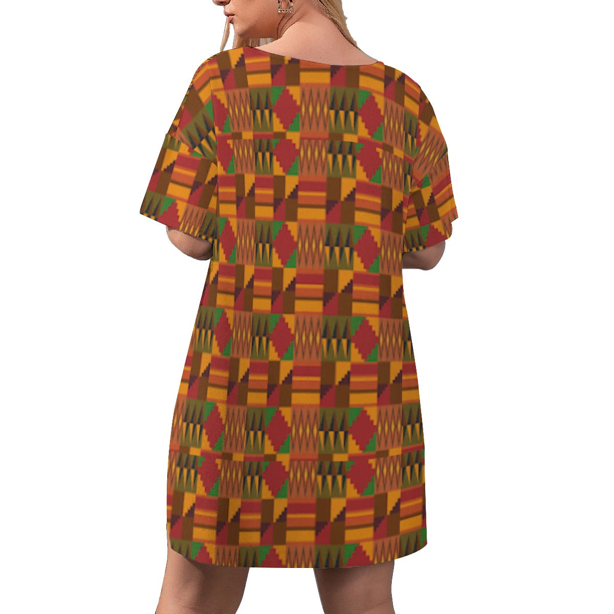 All-Over Print Women's Drop-Shoulder T-Shirt with Side Split and Shorts (Plus Size)