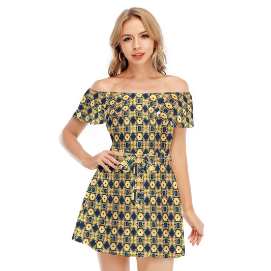 All-Over Print Women's Off-shoulder Dress With Ruffle
