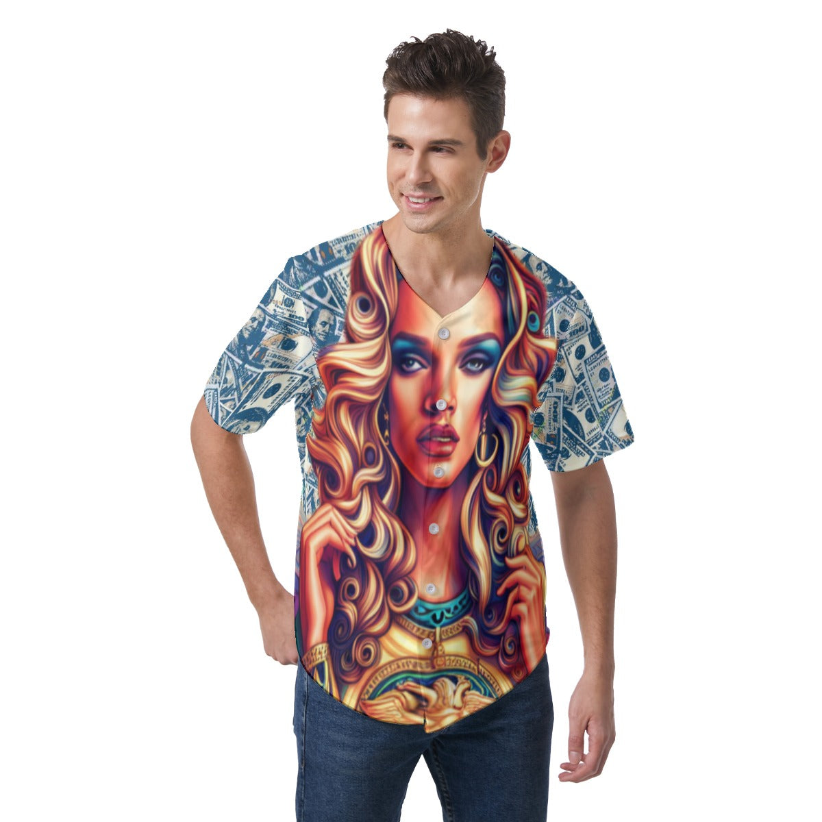 kokorepublic Print Men's Short Sleeve Baseball Jersey
