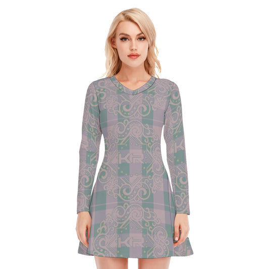 All-Over Print Women's V-neck Long Sleeve Dress