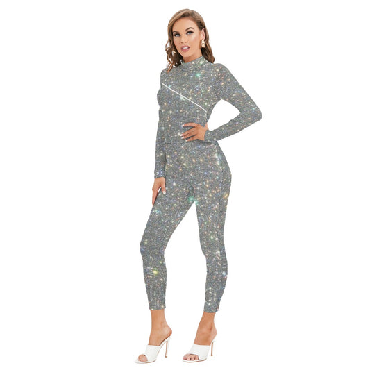 kokorepublic Print Women's Long-sleeved High-neck Jumpsuit With Zipper