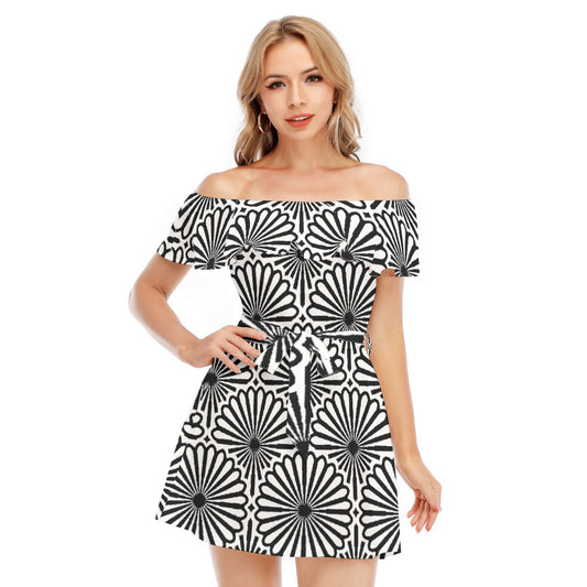 All-Over Print Women's Off-shoulder Dress With Ruffle
