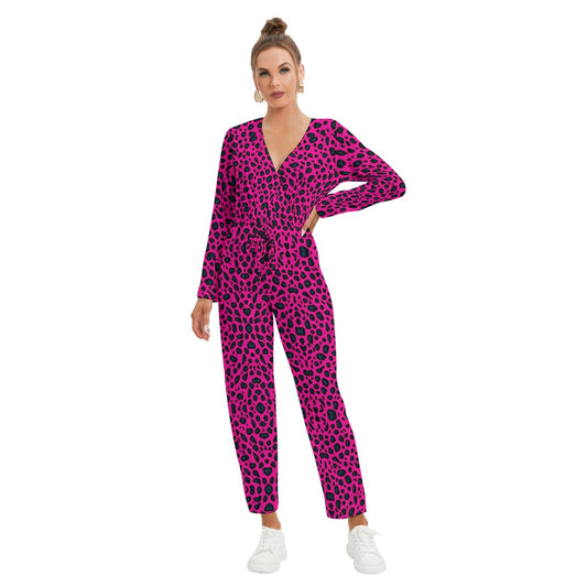 All-Over Print Women's V-neck High Waist Jumpsuit
