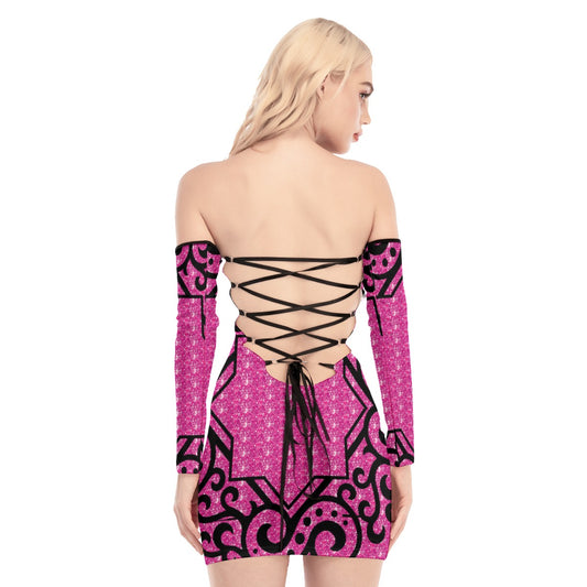 All-Over Print Women's Off-shoulder Back Lace-up Dress