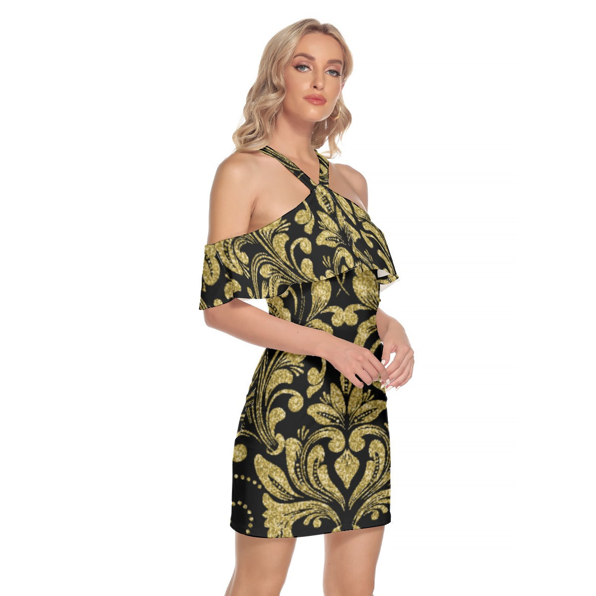 Kokorepublic Print Women's Cold Shoulder Cami Dress With Ruffle
