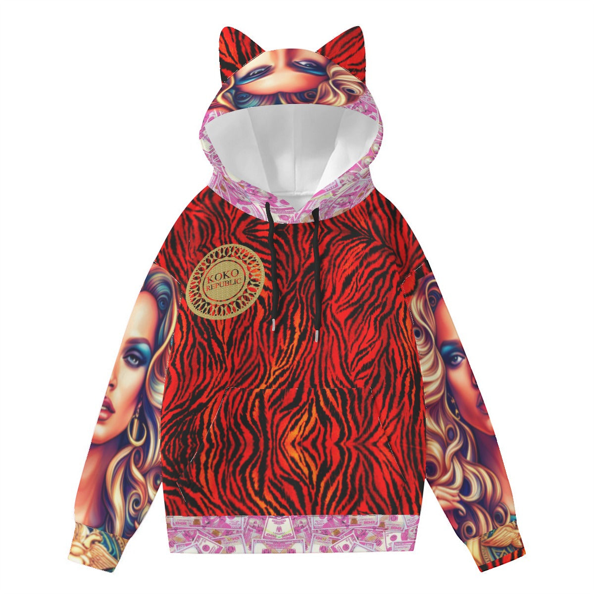 All-Over Print Women’s Hoodie With Decorative Ears