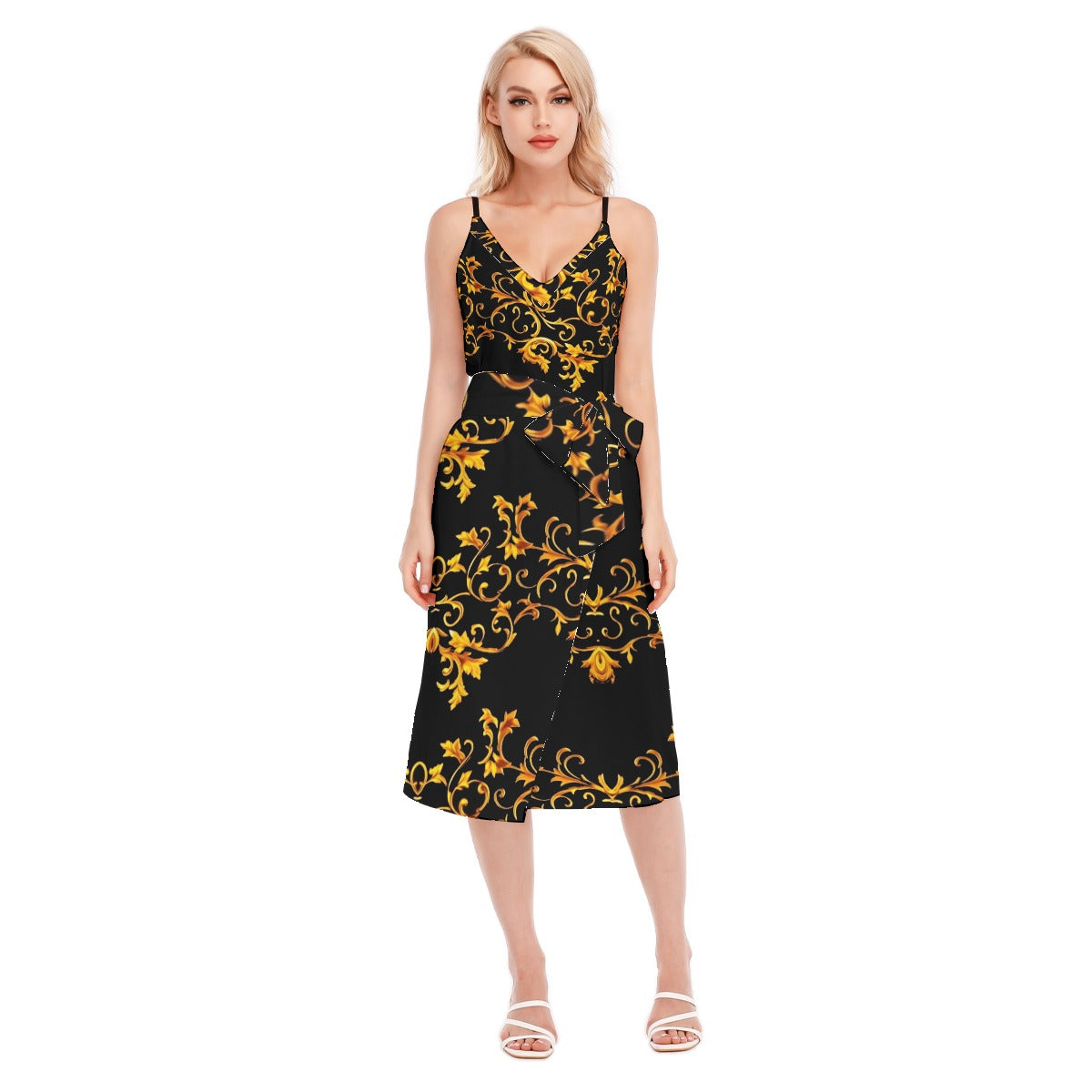kokorepublic Print Women's V-neck Cami Dress With Waist Band