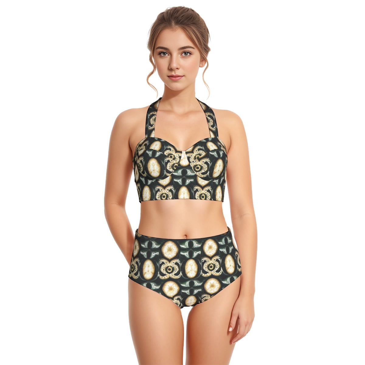 Kokorepublic Print Women's Swimsuit Set With Halter