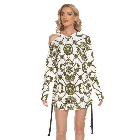 All-Over Print Women's One-shoulder Dress With Waist Shirring