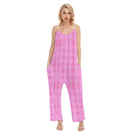 All-Over Print Women's V-neck Cami Jumpsuit