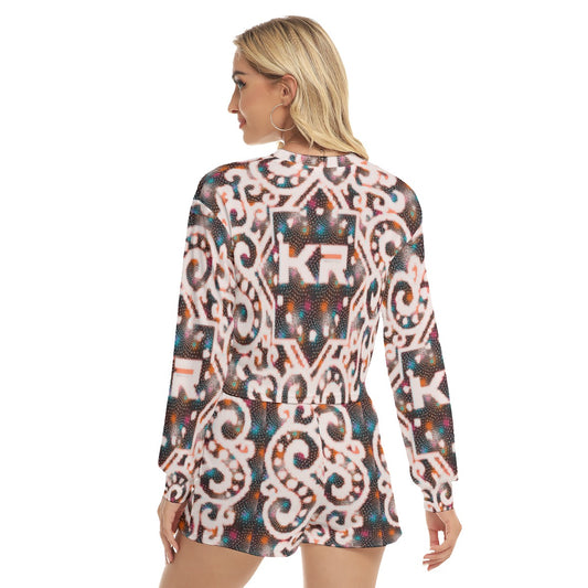 All-Over Print Women's Short Sweatshirt And Pants Suit