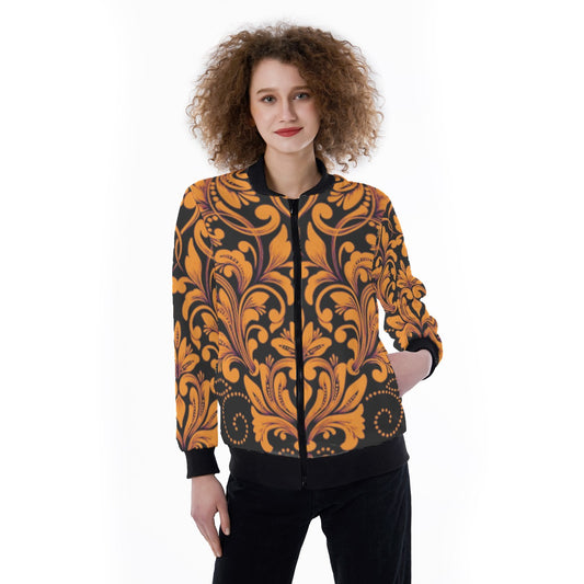 kokorepublic Print Women's Ribbed Stand-up Collar Jacket