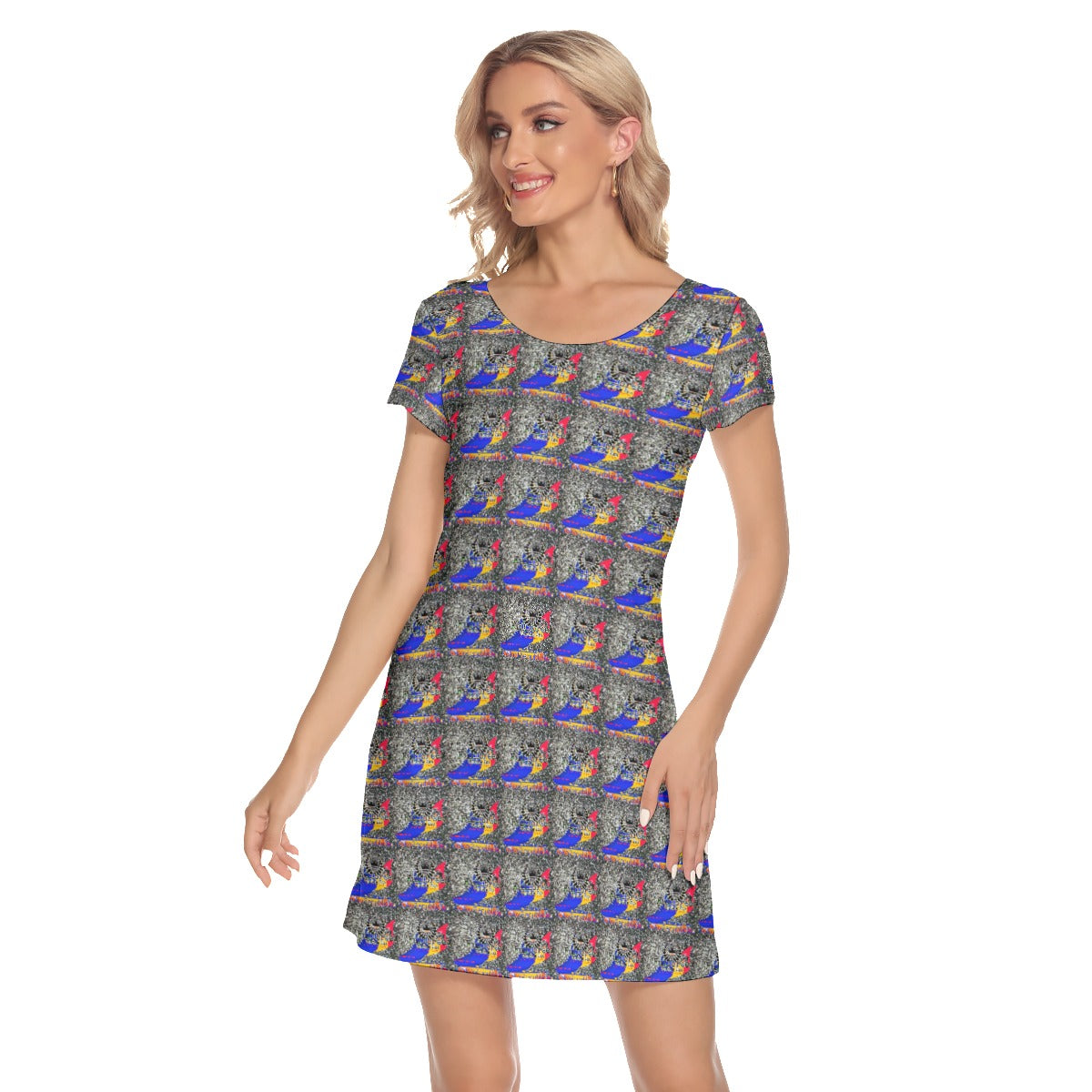 All-Over Print Women's Short Sleeve O-neck Dress