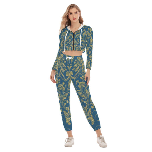 kokorepublic Unisex Bomber Jacket Crop Hoodie Sports Set