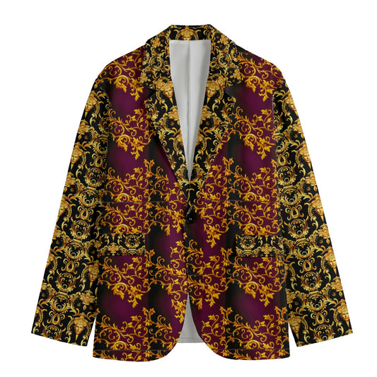 All-Over Print Men's Casual Flat Lapel Collar Blazer | 245GSM Cotton