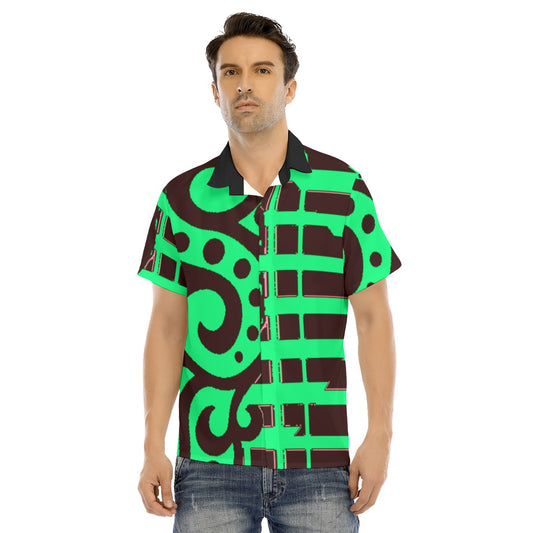 All-Over Print Men's Lapel Collar Short Sleeve T-shirt With Concealed Placket