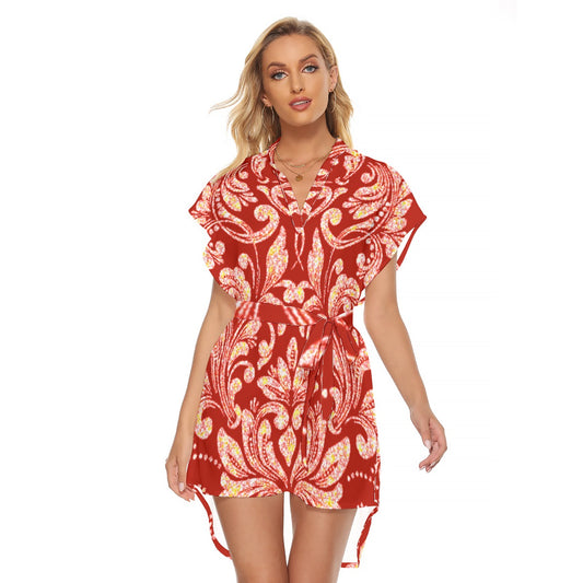 kokorepublic Print Women's Stand-up Collar Casual Dress With Belt