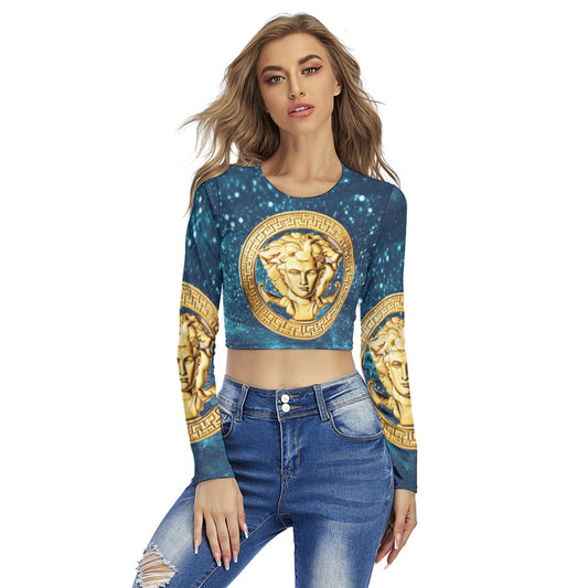 All-Over Print Women's Round Neck Crop Top T-Shirt