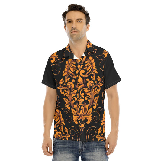 All-Over Print Men's Lapel Collar Short Sleeve T-shirt With Concealed Placket