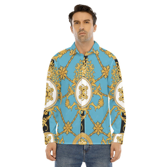All-Over Print Men's Lapel Collar Shirt With Concealed Placket