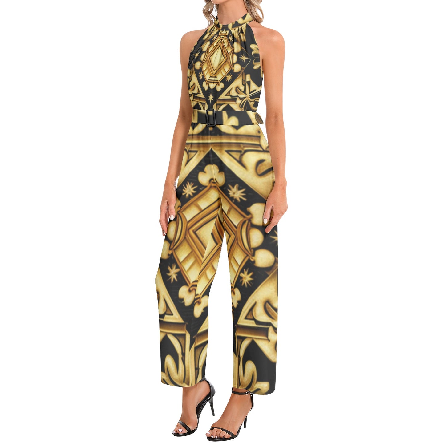 kokorepublic Halter Neck Buckle Belted Jumpsuit