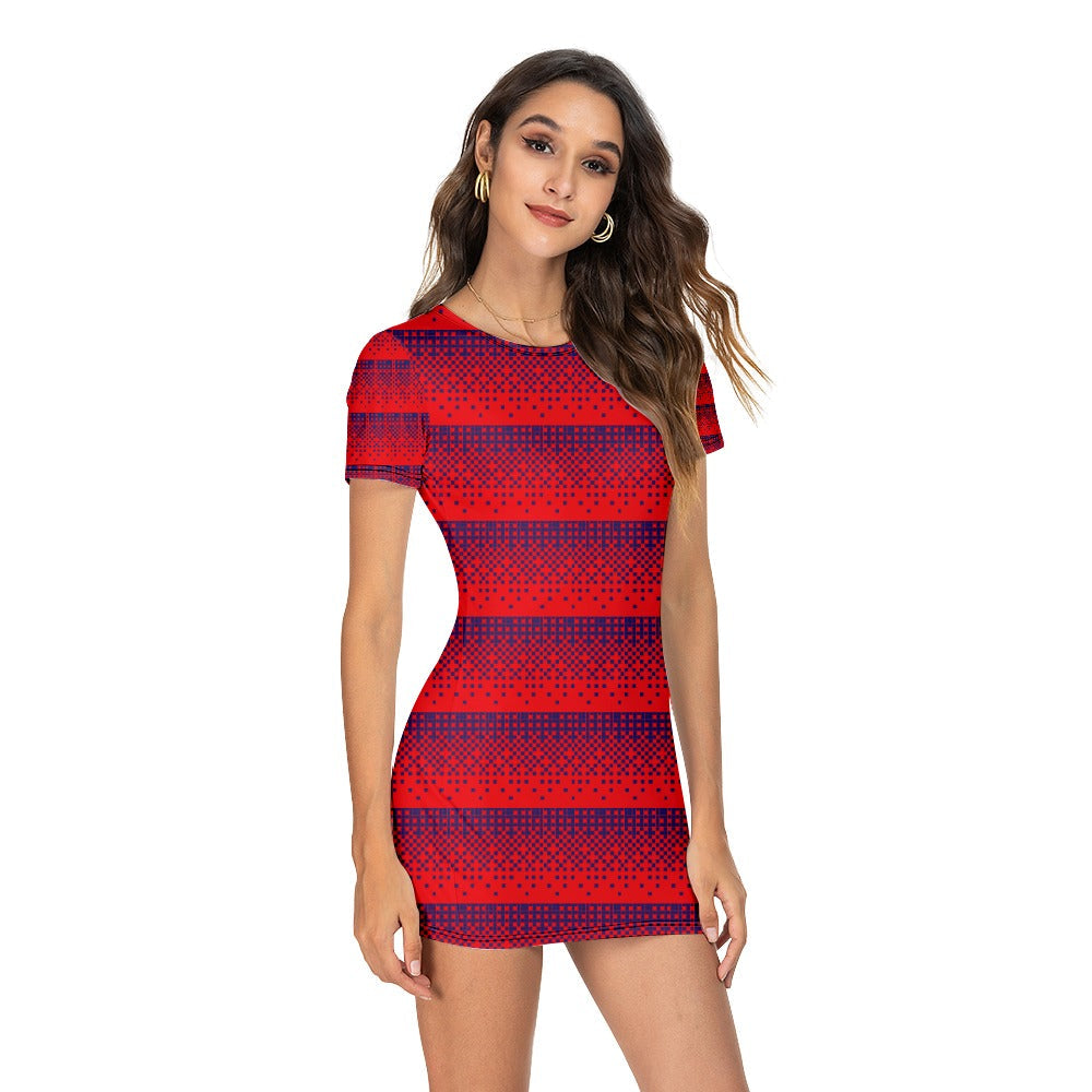 Women's short sleeved buttocks wrapped dress