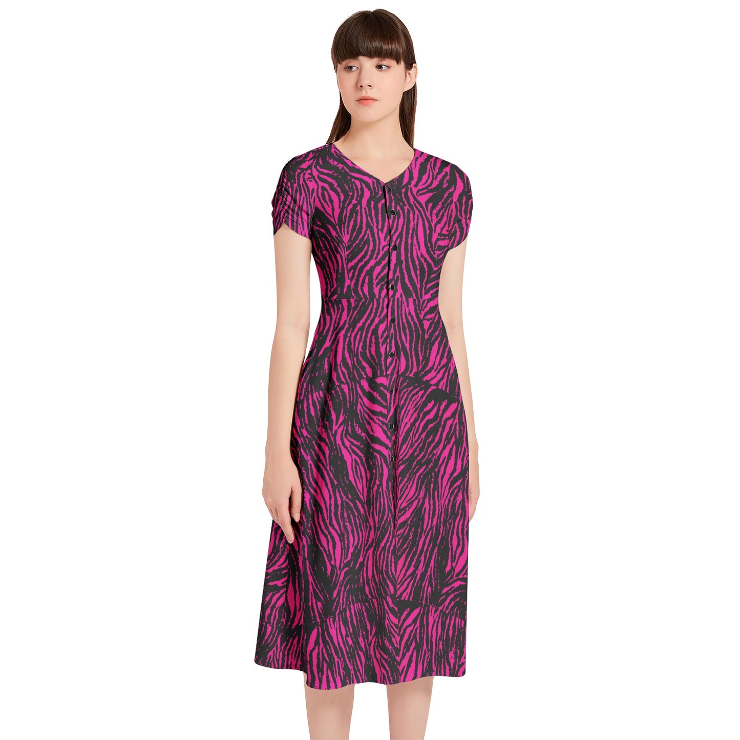 Puff Sleeve Button Through Dress