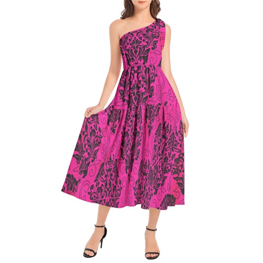 Ruffle Hem One Shoulder Midi Dress