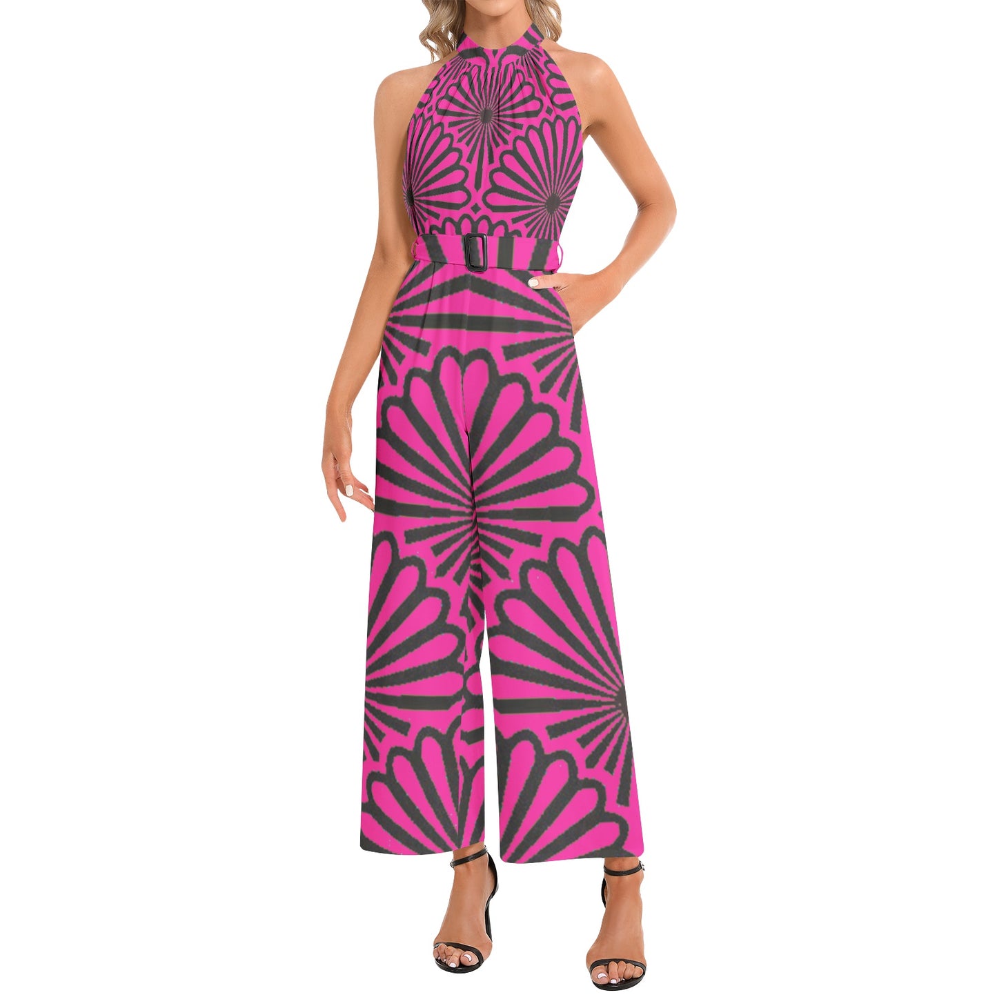 kokorepublic Halter Neck Buckle Belted Jumpsuit