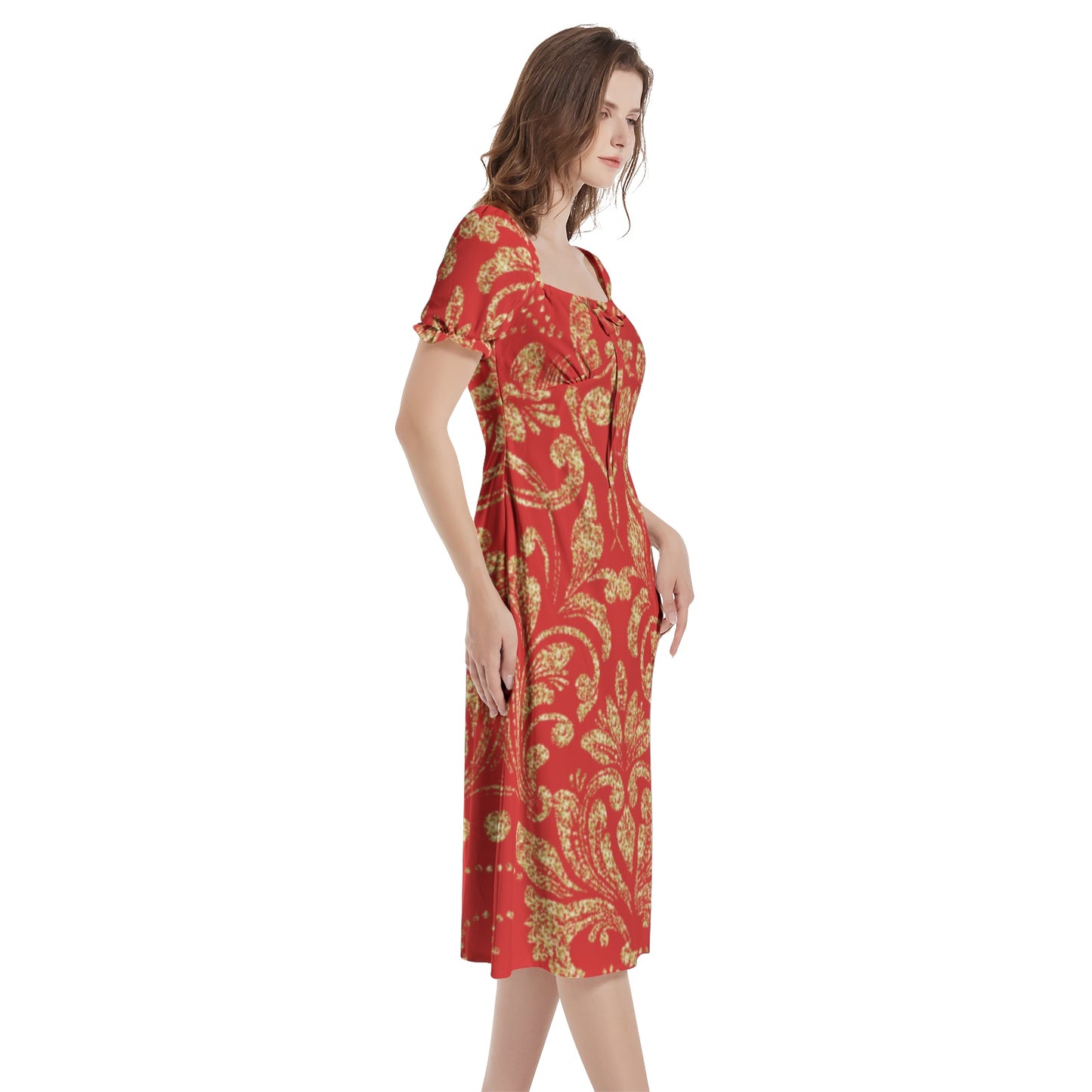 kokorepublic Puff Sleeve Split Thigh Midi Dress