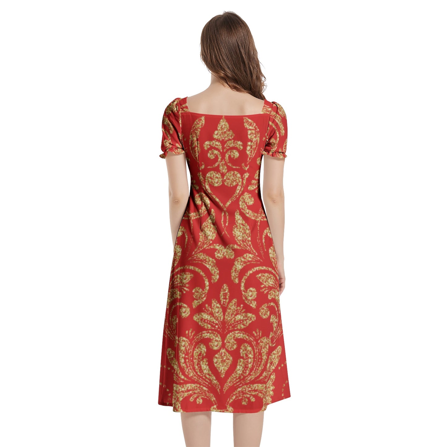 kokorepublic Puff Sleeve Split Thigh Midi Dress