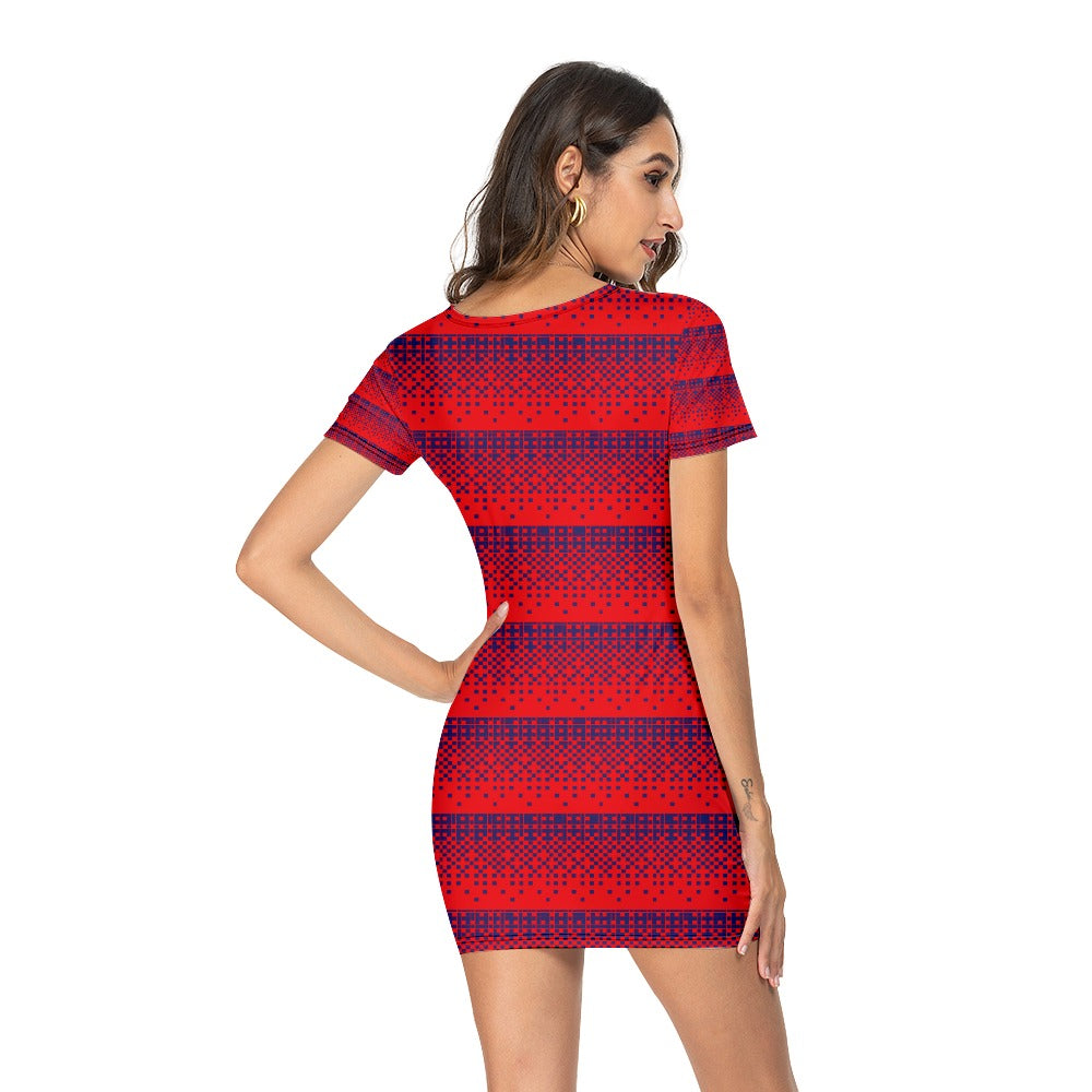 Women's short sleeved buttocks wrapped dress