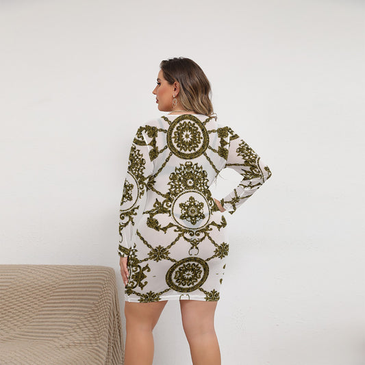 All-Over Print Women's Mesh Dress (Plus Size)