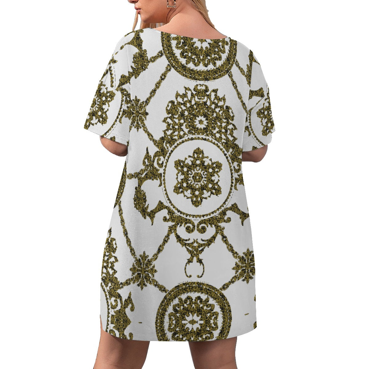 All-Over Print Women's Drop-Shoulder T-Shirt with Side Split and Shorts (Plus Size)