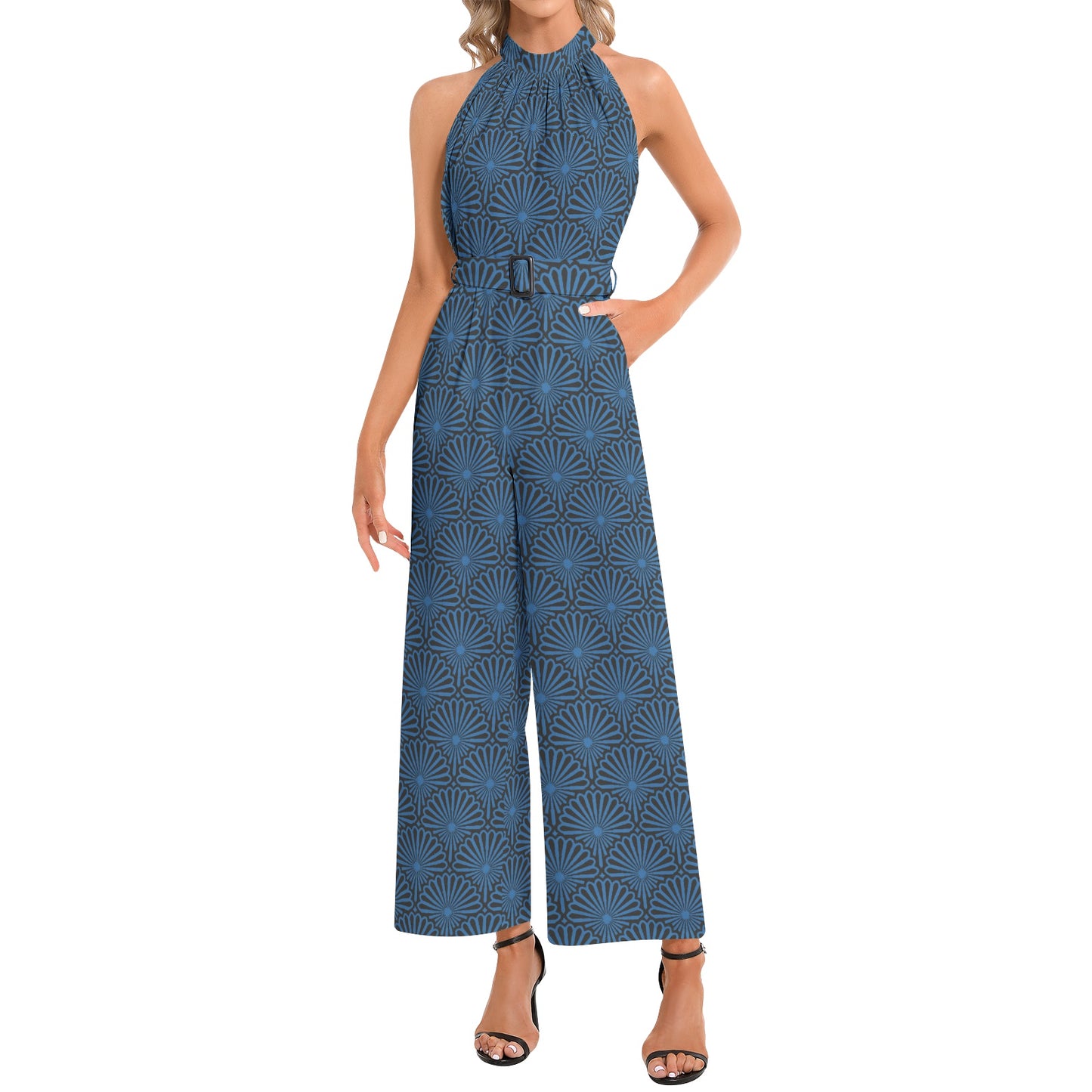 kokorepublic    Halter Neck Buckle Belted Jumpsuit