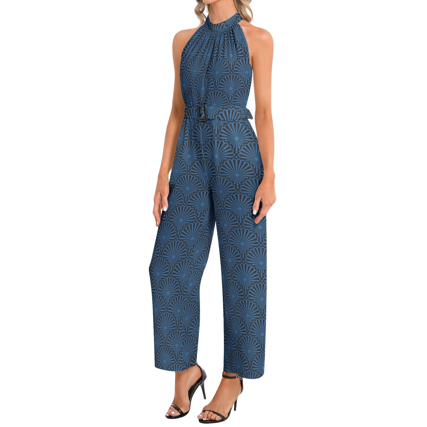 kokorepublic    Halter Neck Buckle Belted Jumpsuit