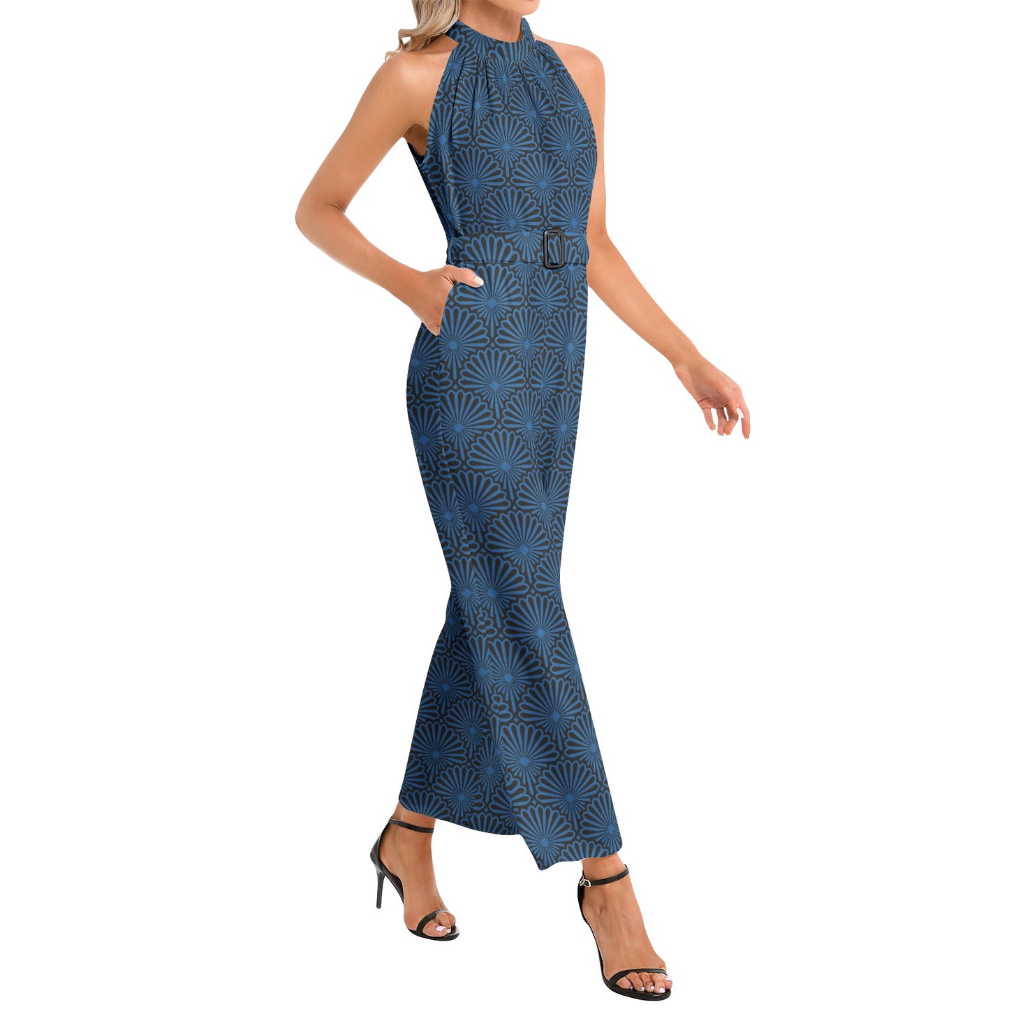 kokorepublic    Halter Neck Buckle Belted Jumpsuit