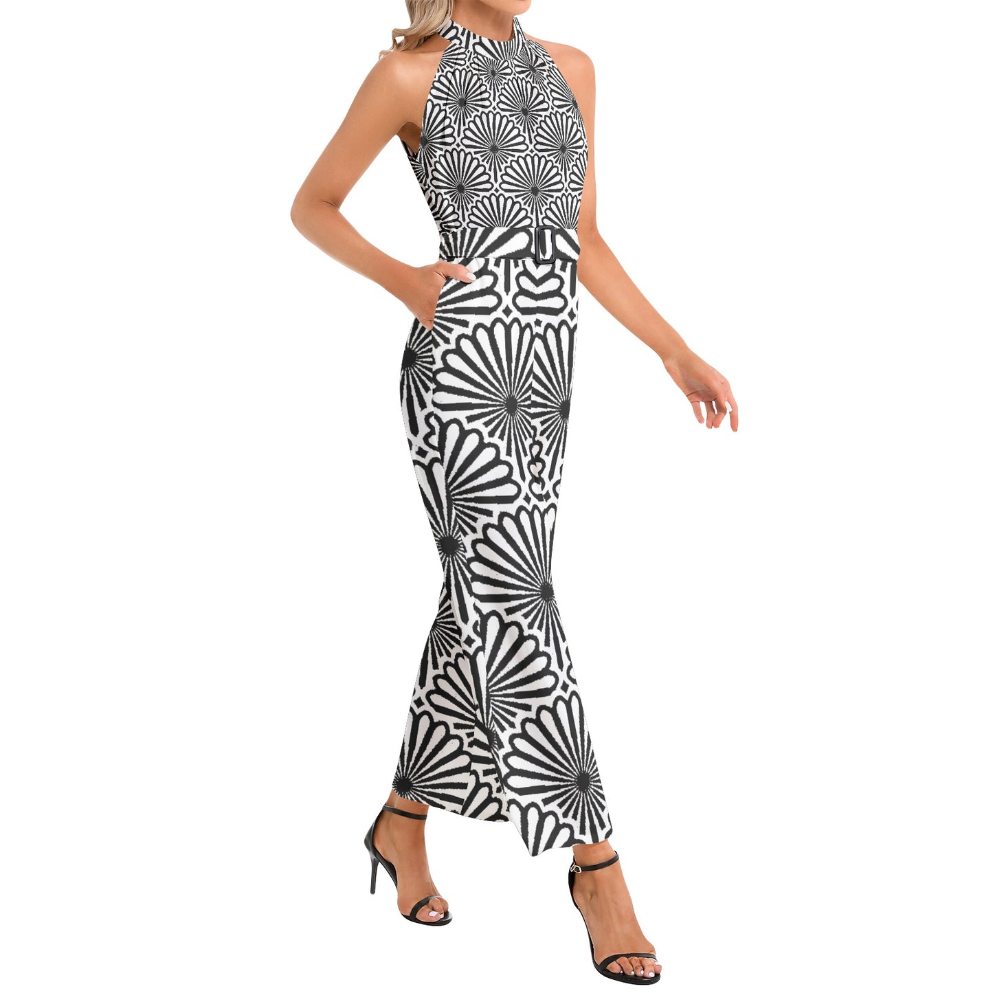 kokorepublic Halter Neck Buckle Belted Jumpsuit